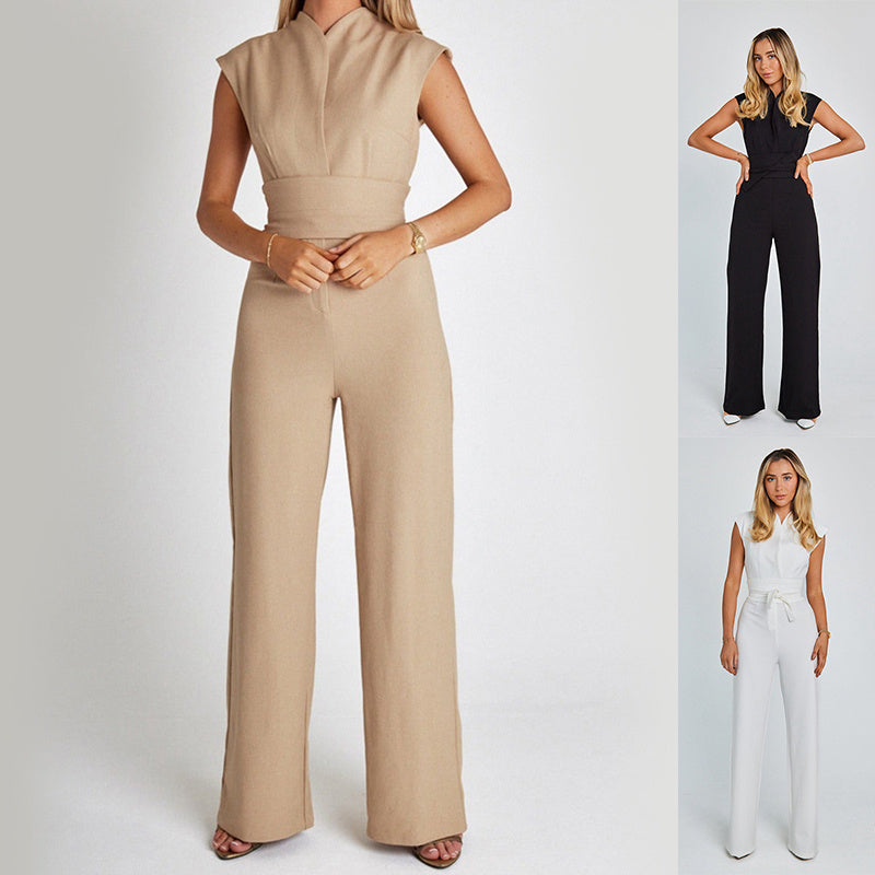 Lunora™  | Elegante Mouwloze Zomer Jumpsuit met V-Hals en Wijde Pijpen
