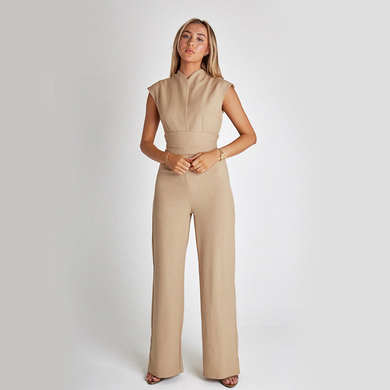 Lunora™  | Elegante Mouwloze Zomer Jumpsuit met V-Hals en Wijde Pijpen