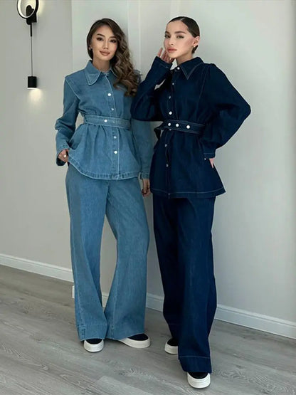 Lunora™ | Denim Chic Tweedelige Set voor Vrouwen