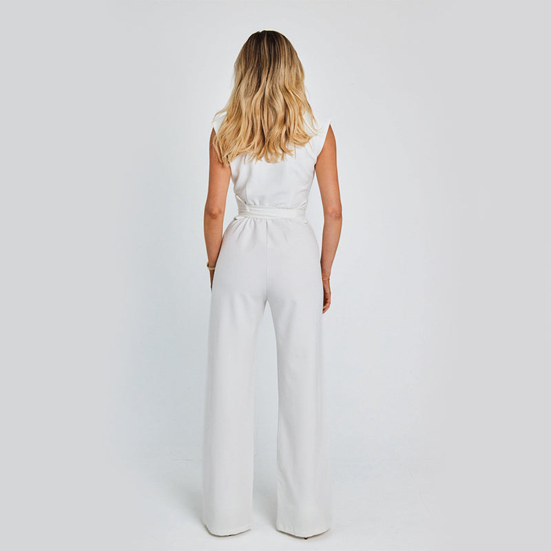 Lunora™  | Elegante Mouwloze Zomer Jumpsuit met V-Hals en Wijde Pijpen